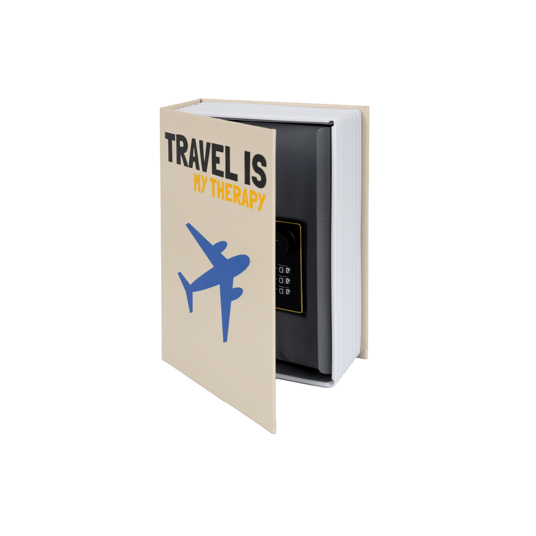 Coffre-fort livre  "Travel is my therapy"