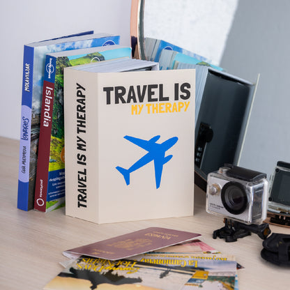 Coffre-fort livre  "Travel is my therapy"