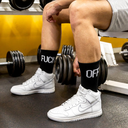Chaussettes "Fuck off" noires et blanches