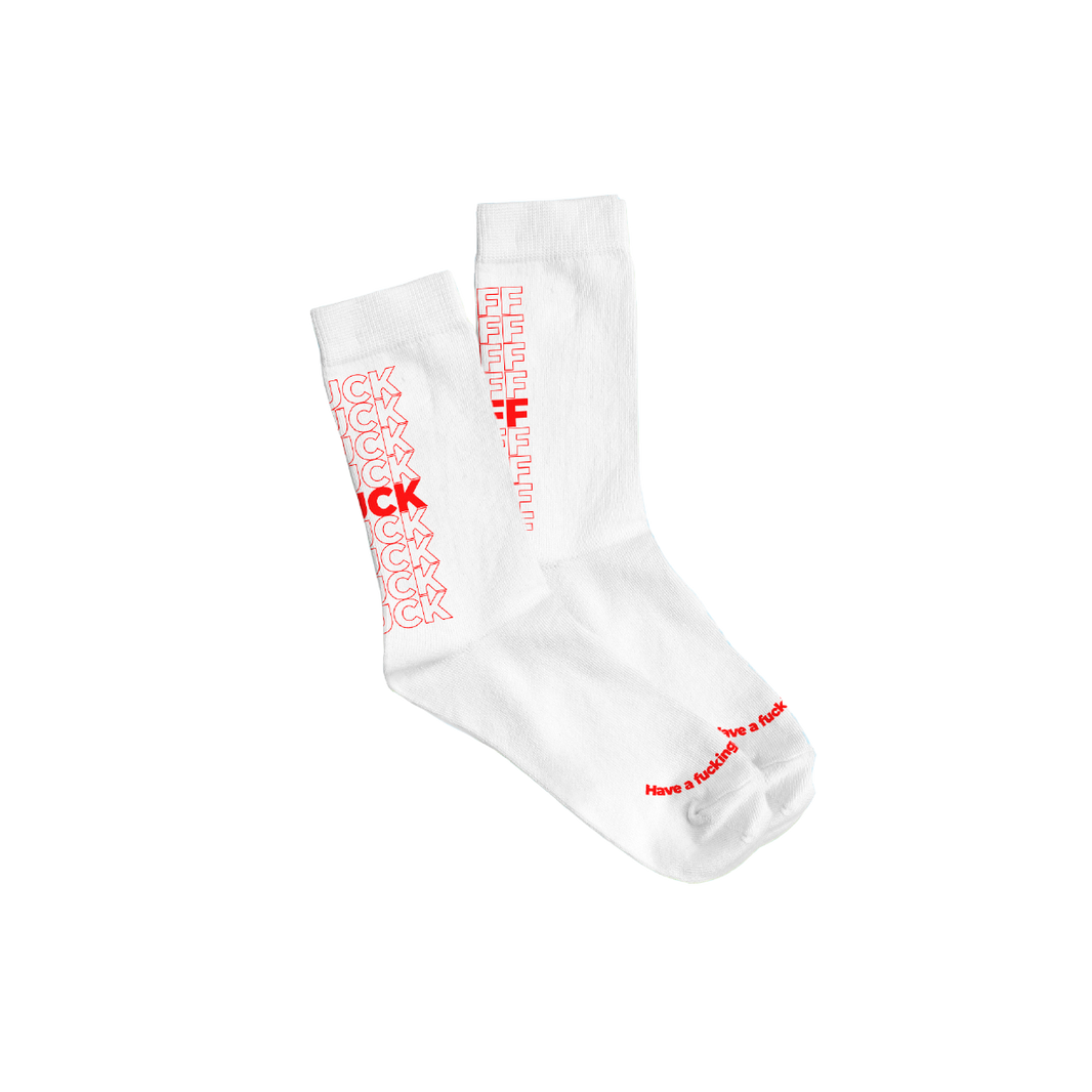 Chaussettes "Fuck off" blanches et rouges