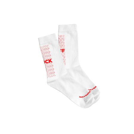 Chaussettes "Fuck off" blanches et rouges
